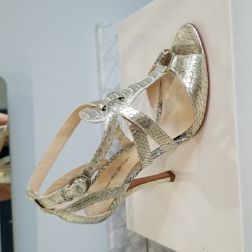 Alexandre Birman Python Metallic Gold Sandal Heels - image 2